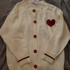 Cream Cardigan with Red Heart and Buttons